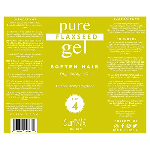 Органски гел за органски ленено семе за кадрава коса со органско арганско масло - дефинира и омекнува - крем од лимон - 8 fl oz