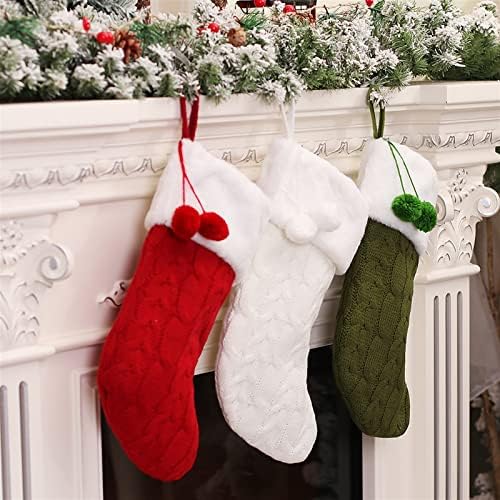 Аетиг 3 пакет класични божиќни чорапи, плетено шарени дебели кадифни цврсти божиќни чорапи, скалило камин приврзоци за Божиќ
