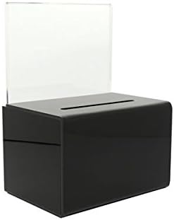 Кутија за донации на извор со знак на знак и заклучување, ширина од 5 инчи, мали, црни