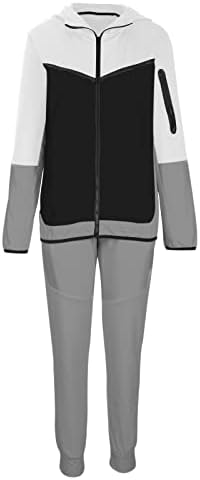 Машка атлетска тренерска атлетска тренерка, обични 2 парчиња костуми во боја блок дуксери и џемпери поставени џогирање на качулка костуми