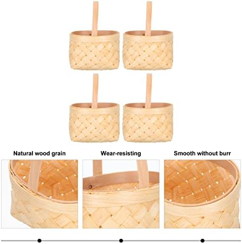 Неродеко Ткаени Корпи Мини Ткаена Корпа со Рачка: 4 парчиња Мали Ткаени Корпи За Цвеќе Ситни Корпи За Складирање Јајца Забава Со Дрвени Чипови Фаворизира Контејнер