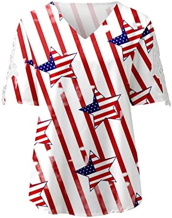 Патриотски кошули за жени Американско знаме лето кратки ракави против маички со маички starsвезди лабави вклопуваат обични забавни маички врвови