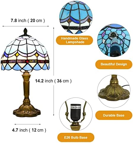 JGWSMQ Тифани Стил за маса, сина маса за ламби, мали ламби за ламби за стакло Тифани за спални соби 8 широки 14 високи за спална