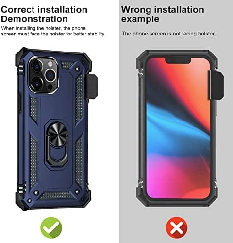 за Iphone 14 Pro Случај Со Појас Клип Футрола, Воена Одделение Телефон Случај [Kickstand Функција &засилувач; Работа Со Магнетни Автомобил Монтирање] Шок-Отпорен Капак