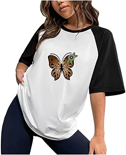 Маици За Жени Велигденски Ден Пеперутка Печатење Мода Врвот Кошула Краток Ракав Круг Вратот Повик Лабава Врвот