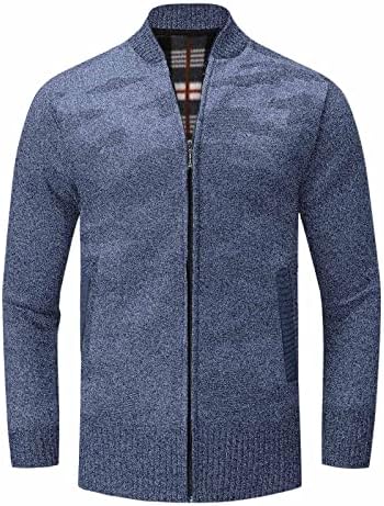 Beuu кардиган џемпер за мажи, зимски исмејувачки врат топла плетена јакна карирана внатрешна патент случајна тенок вклопувачки скокач палто