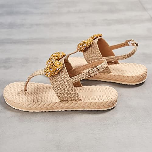 Папучи за куќи за жени чевли за плажа ткаат лизгање на пети кои се дишат рамни влечки женски лак отворен летни сандали облечени