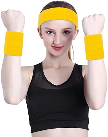 ONUPGO 6 Парчиња Sweatbands Сет-Вклучувајќи 2pcs Спортски Лента За Глава и 4pcs Нараквица Спортски Бенд за Вежбање во Теретана &засилувач;