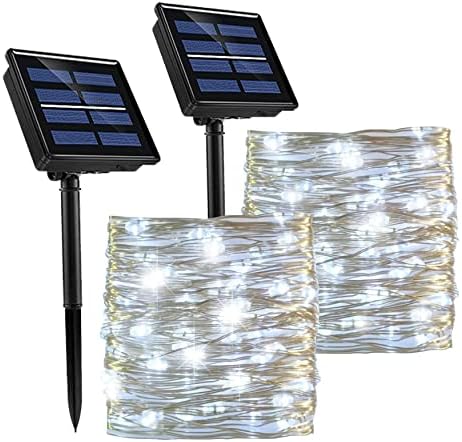 Aznosun Solar Fairy Lights Надворешно водоотпорен водоотпорен - на секои 39 стапки 120 LED 2 -пакувања соларни жици на соларни жици,