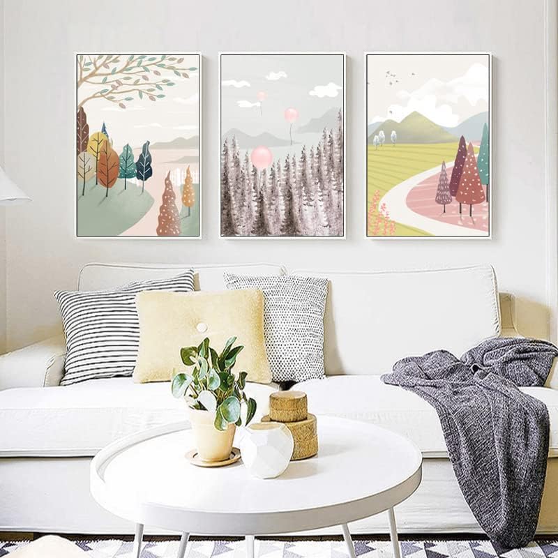 Декорација на дневна соба, илустрација на пејзаж, сликарство со спреј, хотелски стан, модерно и едноставно нордиско висино сликарство