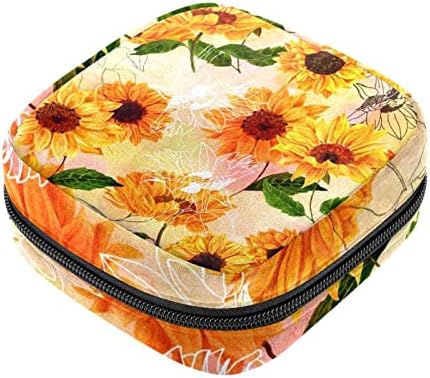 Живописни жолти сончогледи санитарна торба за складирање на салфетка торба за преносен период торба за жени тинејџерки, менструална