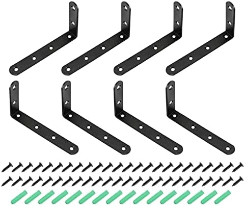 DTGN 4.92x2. 95 x0. 79 L Заграда Агол Загради-8Pack-Добро За Поправање Дрвен Мебел - Нерѓосувачки Челик Прав Агол Загради W/Завртки-Црна
