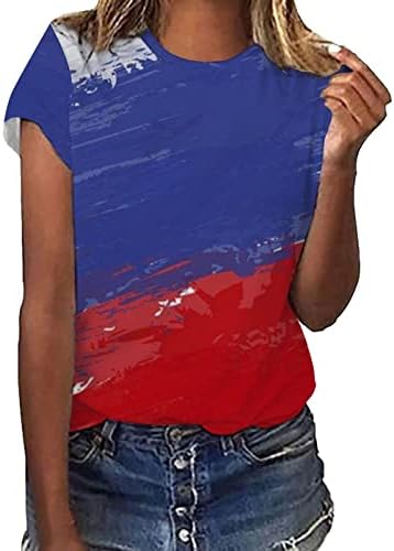 Сув фитил, жени женски случајни Америка, знаме за печатење на вратот, кратки ракави блузи врвови маички маички атлетски кошули