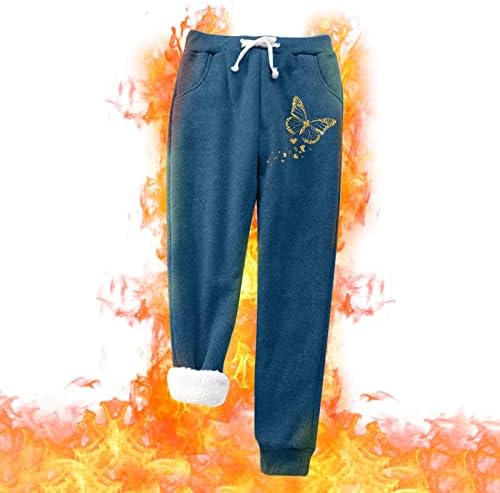 Hcntes Fleece ги постави хеланките жени плус големина цврсти в Valentубени ден зимски топли џогерни панталони атлетски џемпери со џебови