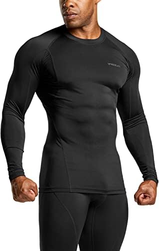 TSLA 1 или 3 PACK MEN'S UPF 50+ кошули за компресија со долг ракав, кошула за атлетски тренинзи, чувар на осип на вода во вода