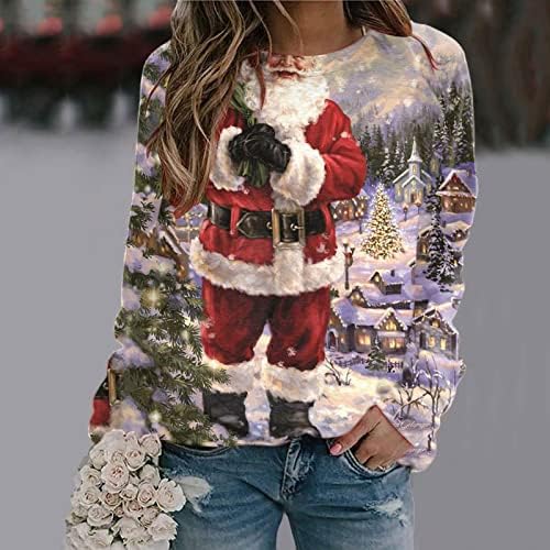 Графички џемпери слатки врвови трендовски екипаж Божиќни џемпери лабави жени џемпери долги ракави пуловер