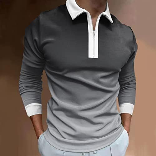 Beuu zipper Поло кошули за мажи, есен летен шарен тенок тенок фит маица со кратки ракави деловни обични врвови за работа за работа