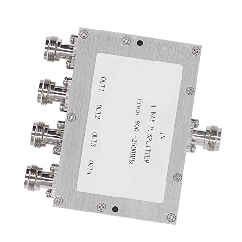 Oumefar 4 Way RF Divider, Non Dead Spot 4 Way Splitter за напојување 35W 800 ~ 2500MHz спроводен оксид за сигнали за мобилни телефони кои ги подобруваат електронските компоненти