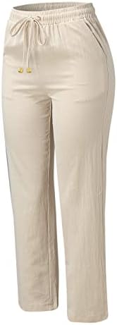 Hiuara 2023 женски обични панталони права нога цврста влечење еластична висока половината лабава удобни панталони со џебови