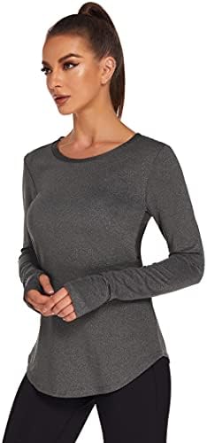 Пинспарк кошули со долг ракав за тренингот за жени мрежи отворено тренингот врвови за пешачење салата за салата суво вклопување дише