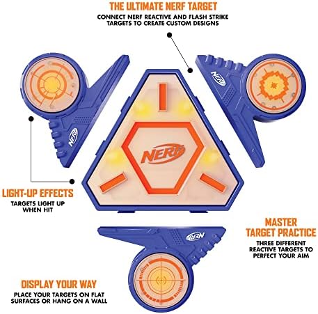 Nerf Target Combo Pack, Flash Strike Target Base Plus 3 Реактивни цели - Цели се осветлуваат кога се погодуваат - проширен модуларен