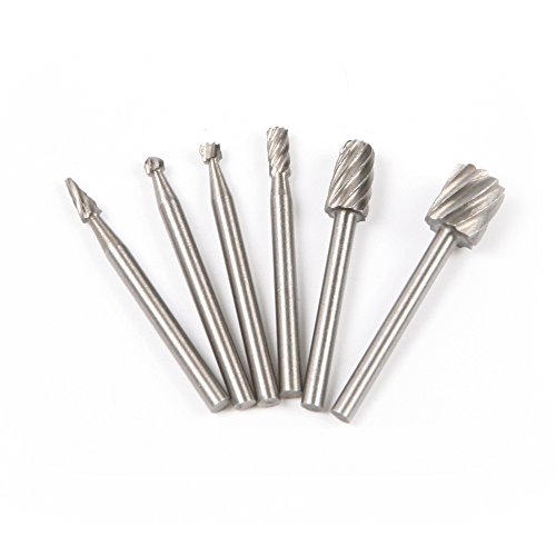 Chiloskit 6pc 1/8 Shank HSS рутер рутер битови burr ротациони алатки компатибилни со повеќето ротирачки алатки резба на дрво