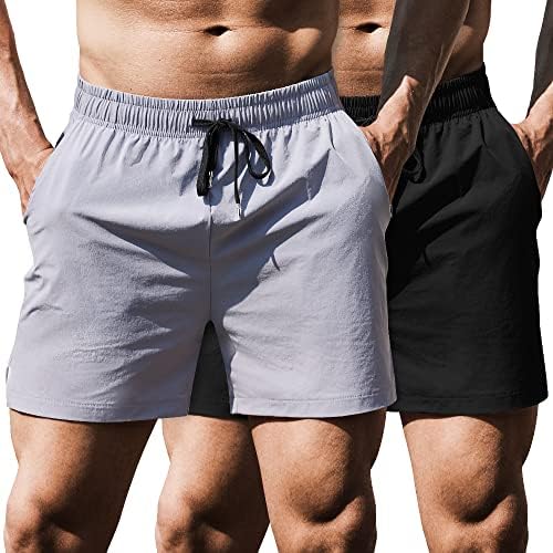Coofandy Man's Running Atherication Shartics 5 Inch 2 Pack Gym Shorts Shorts Sharts опремени вежбачки шорцеви за пешачење со џеб за патент