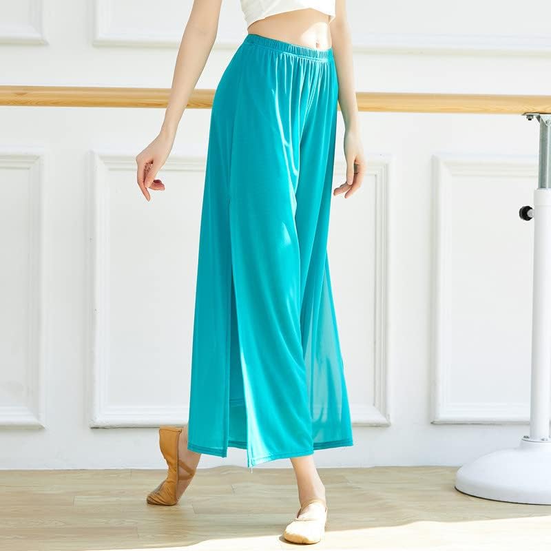 Сопствена женска вода газа со широки нозе панталони класични панталони за танцување двослојни танцувачки вежба со странични парчиња со странични парчиња