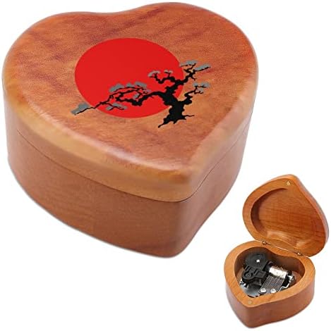 Јапонско дрво од дрво од дрвена музичка кутија со срцев облик на срцева кутија гроздобер дрвена часовна музичка кутија подароци
