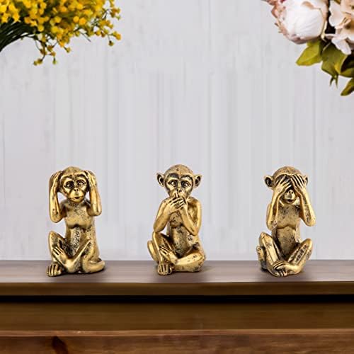 Leekung 3 Мудри мајмуни Статуа за акценти на украси за дома, не слушајте зло. Не гледајте зло, не зборувајте злобна фигура за дневна