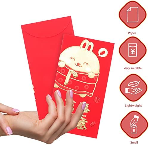 Полнила За Порибување На Лунарниот Хонг Бао плик 30 парчиња Цртан Филм Шема На Зајаци Црвени Пликови Црвени Пликови За Годината На Зајакот 2023 Кинески Црвен Џеб Божи?