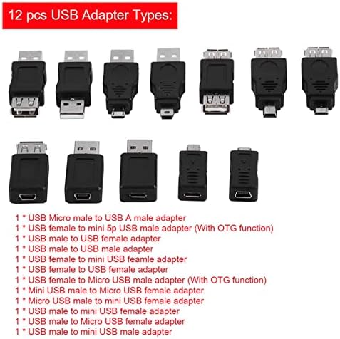 Конвертори на адаптери USB2.0, пакет од 12 парчиња повеќе микро -мини адаптер за адаптер за матични плочи, конектори наназад, компатибилен со USB1.1/1.0, USB2.0 конвертори за ад