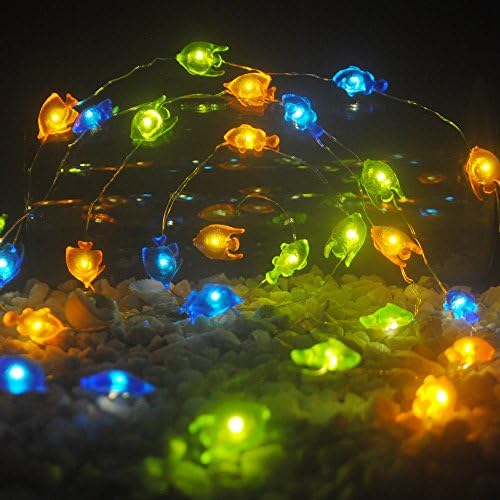 Импресионираат живот наутички тематски божиќни украси, тропски мали риби предводени сини зелени портокалови батерии, жици светла 10ft 40 LED сребрена жица со далечинс?