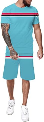 Облека од 2 парчиња за мажи со шорцеви поставуваат кратки комплети за мажи 2 парчиња модни летни портлични костуми за мажи