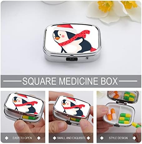 Пилула кутија Божиќна пингвин во форма на плоштад во форма на таблети, преносен пилум за витамин контејнер Организатор на апчиња држач со