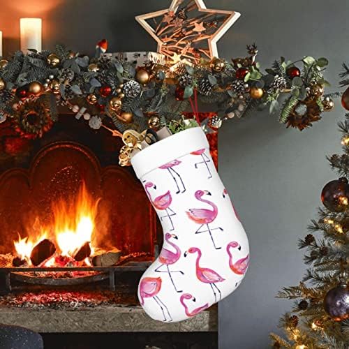 Божиќни чорапи на Аугенстер Фенси симпатична фламингос акварел двострана камин што виси чорапи