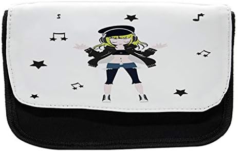 Лунарлива кутија за музички молив, starsвезди на аниме девојче, торба со молив со ткаенини со двоен патент, 8,5 x 5,5, повеќебојни