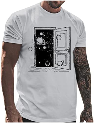 HDDK MENS летни кратки ракави маици Гроздобер смешни вселенски врата печатење на екипаж на врвови за спортски тренинзи за секојдневни маички