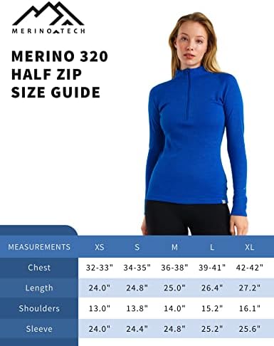 Merino.Tech Merino Wool Base Layer Women - мерино половина поштенски џемпер жени средни, термички кошули со тешка категорија + чорапи од волна