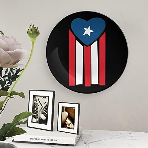 Порториканско Знаме Со Срцева Керамичка Коска Кина Украсни Чинии Со Штанд Висечки Орнаменти Чинии За Вечера