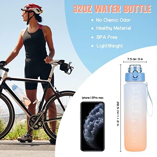 Шишиња за вода Аохан 32oz, мотивациони шишиња со вода со време за пиење, БПА бесплатно, шише за спортска вода со четка за шише и отстранлив