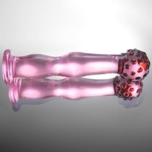 LeLuv Dildo 7 инчен стаклен монистра со врвот на топката, заоблен пакет со розово стапче од розово стапче со врвна торбичка