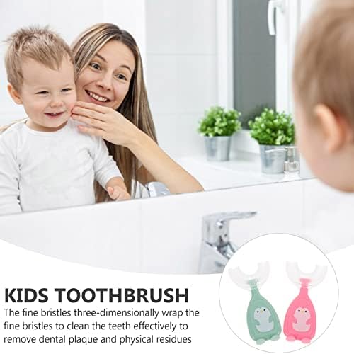 Doitool 2 парчиња деца со облик на четки за заби мека глава за силиконска четка 360 ° орално заби чистење прирачник за цела уста