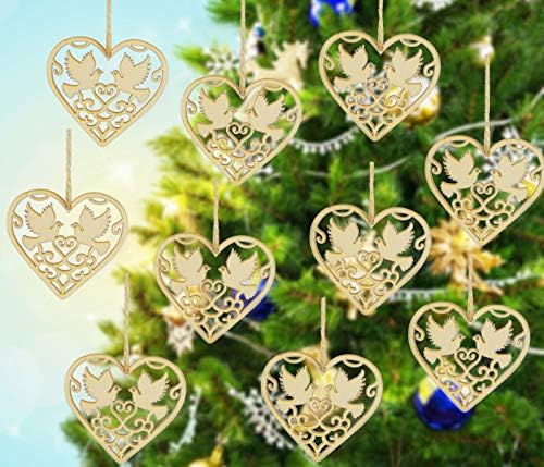 Wildwave 10 парчиња дрвен украс Божиќно дрво подарок што виси исечоци ознаки за приврзоци за декорирање за Божиќна свадба предлог