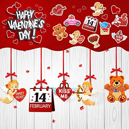 Блулу 30 Парчиња Денот На Вљубените Дрвени Орнаменти Срце Мечка Купидон Цвет Календар Денот На Вљубените Измешајте Шарени Исечоци Дрвен Украс За Денот На Вљубените