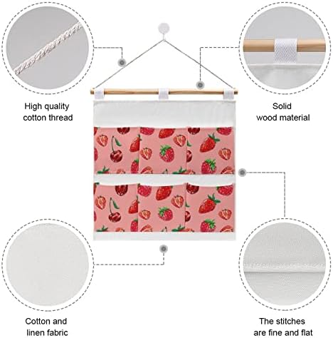 Цреша, Јагода Ѕид Плакарот Виси Торба За Складирање 6 Џебови Лен Памук Над Вратата Организатор Торбички За Спална Соба Бања