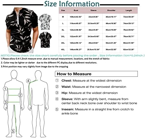 Поло кошули Rtrde Поло за мажи со кратки ракави нагоре кошули хавајски стил патенти кошули летни маици