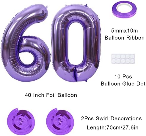 Maigendoo jumbo 60 балон со број 40 инчи големи дигитални балони Огромна хелиум балон балон миларна балон со вртежи украси за 60 -та роденденска забава за славење годишнина о?