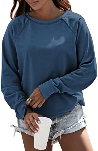 Dokotoo жени 2023 Едноставен екипаж со долги ракави, случајни цврсти и вратоврска боја тенки пулвер џемпери врвови кошули