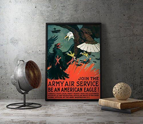 Дизајн на студиото на Upcrafts WW1 American Propaganda Poster, големина 11.7x16,5 инчи - Придружете се на Воената воздушна служба - WW1 Aviation Aviation Aviator Aircrane Aircrane